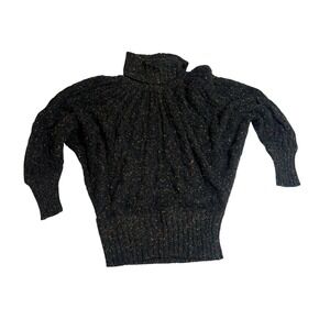 Kitty Hawk Vintage 80s Black Confetti Fleck Batwing Turtleneck Sweater Womens M
